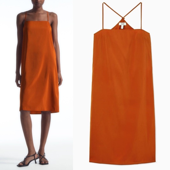 COS Drawstring Midi Slip Dress in Terracotta Sz. 8 Sz. Medium